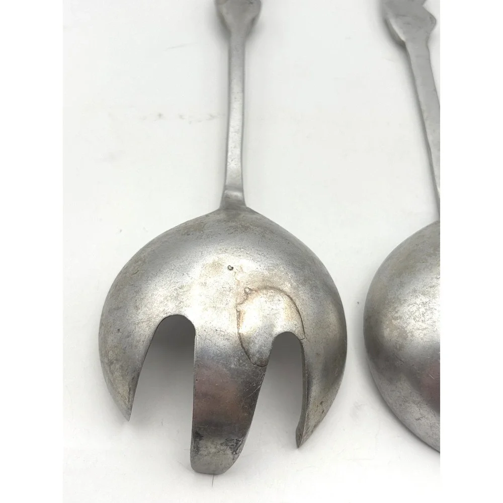 Vintage Fruit Motif Salad Serving Set Sculpted Silver Tone Metal Spoon and Fork